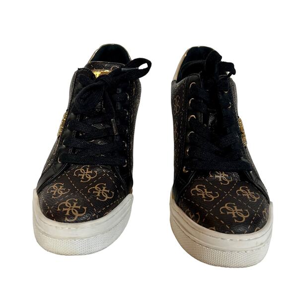 Guess GW Flowurs Wedge Sneakers in Brown and Metallic Gold Multi 8.5M - Picture 5 of 13